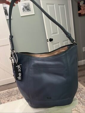 The Sak Slate Blue Leather Shoulder Hobo